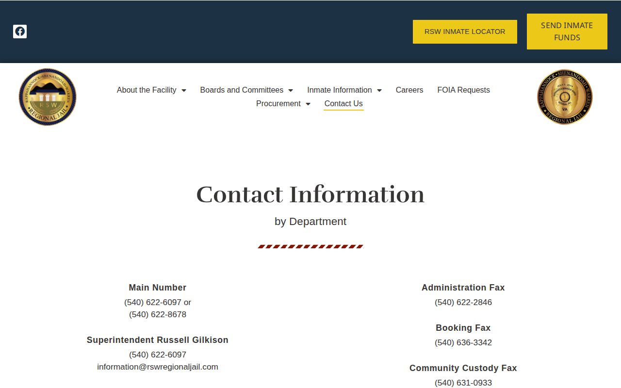 Rappahannock County 24-hour release contacts at RSW Regional Jail