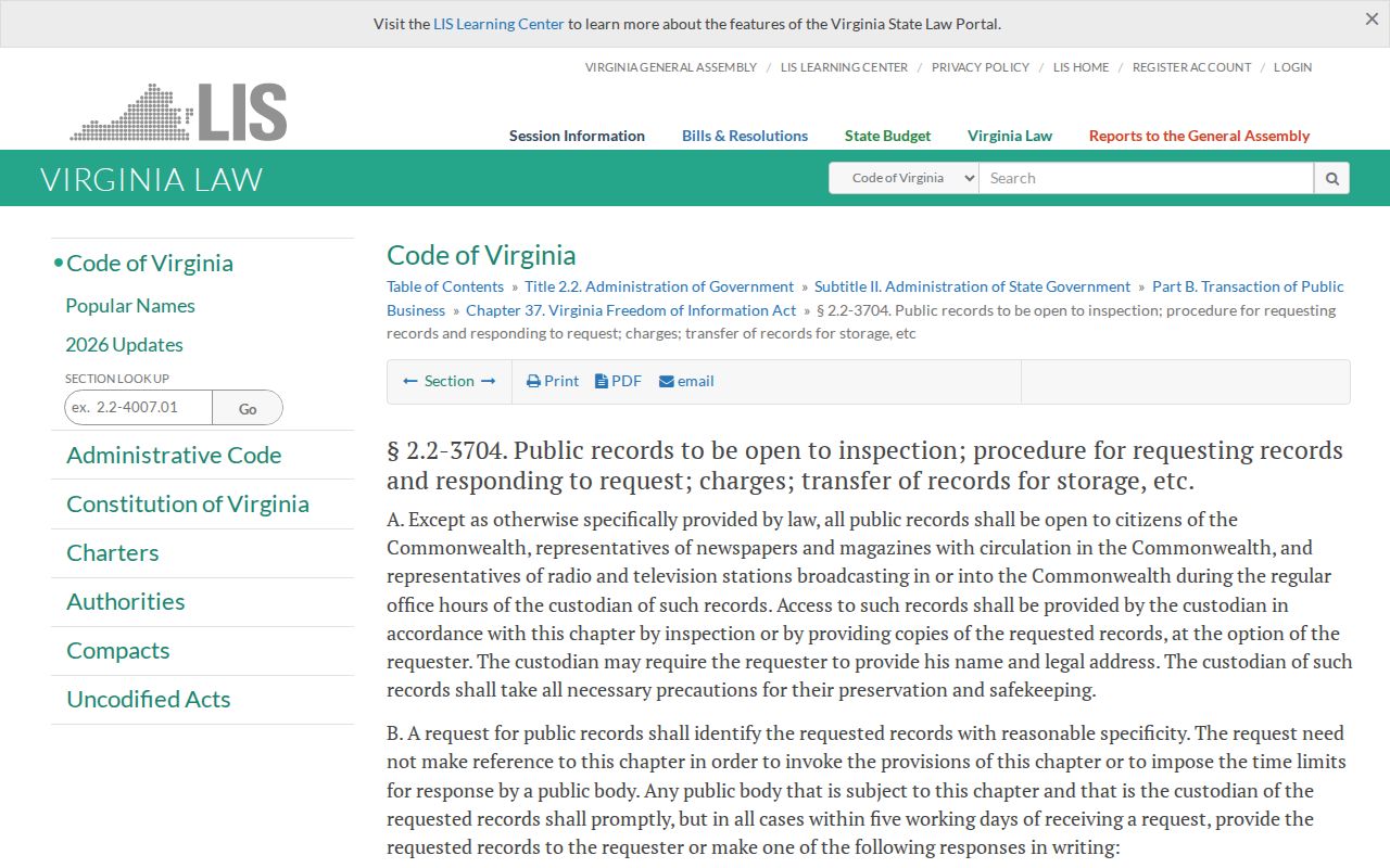 Virginia FOIA rules for a Rappahannock County 72-hour release request